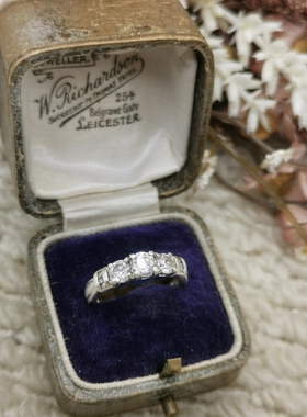 Vintage中古欧洲回流925银锆石戒指11号