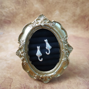 Vintage中古欧洲回流925银猫咪耳钉