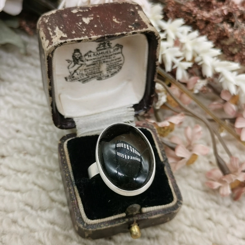 Vintage中古欧洲回流925银黑玛瑙戒指18号