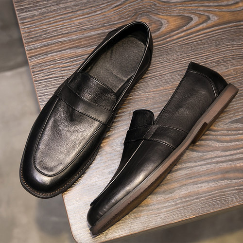 帕达索春季豆豆鞋男真皮透气百搭乐福鞋懒人一脚蹬休闲皮鞋220906