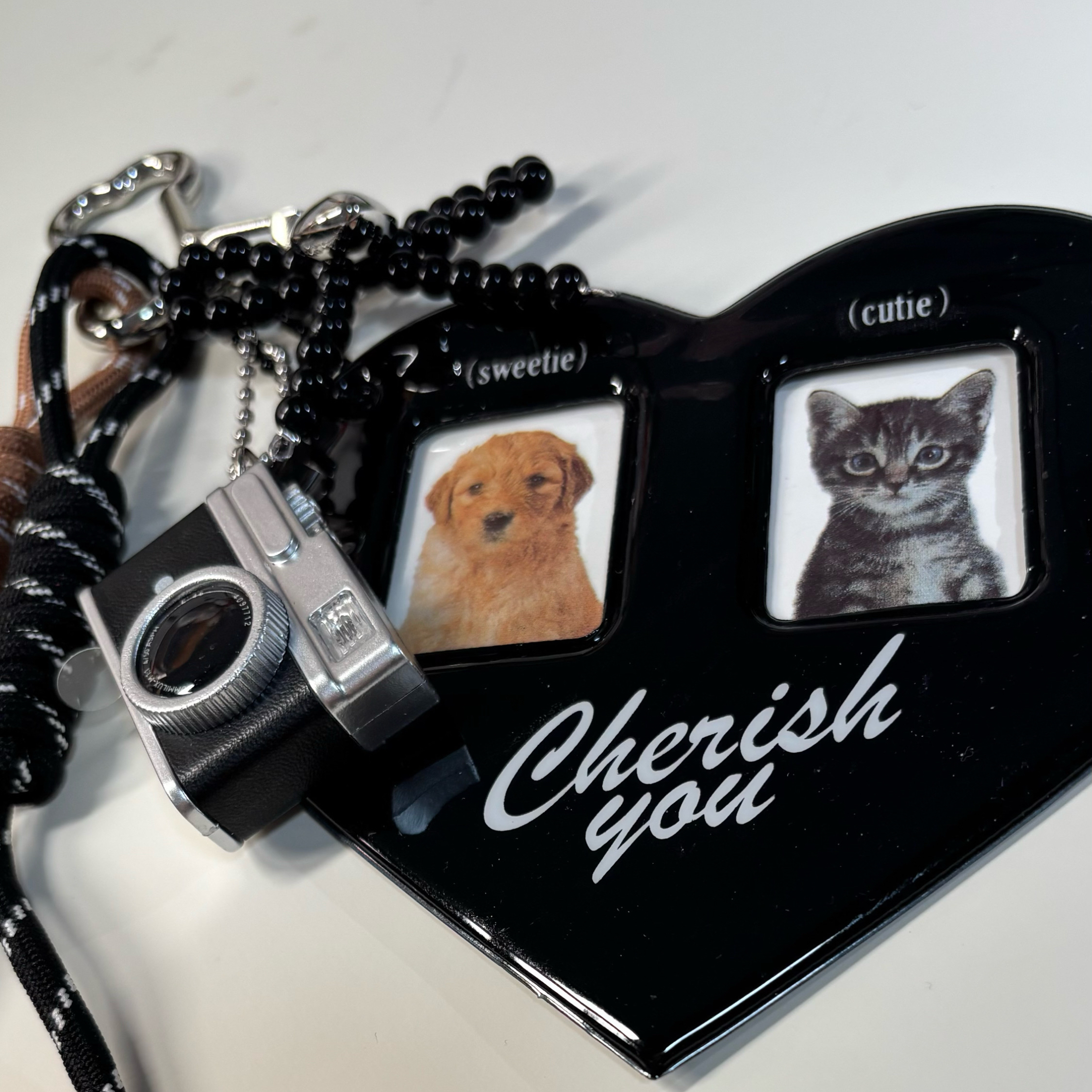 ins风韩系爱心宠物照片卡套挂件