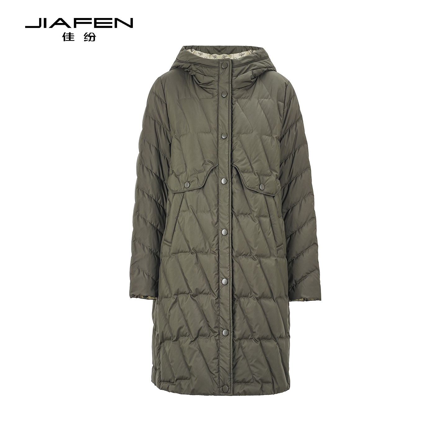 佳纷2026冬季新品中长款鹅绒服女高领连帽修身轻薄保暖羽绒服外套