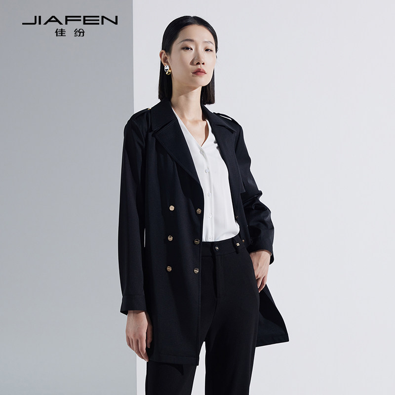 佳纷2026春季新品气质高级感双排扣百搭英伦风修身风衣外套女
