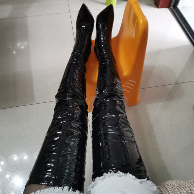 超大腿包腿显瘦漆皮表演长靴