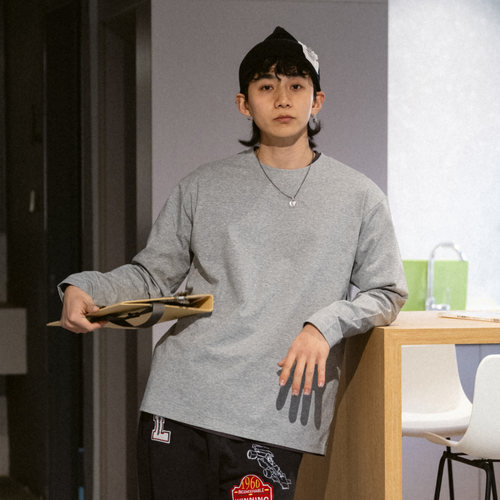 PrintsCrew纯色长袖T恤弹力舒适宽松纯色男装打底衫运动男士圆领