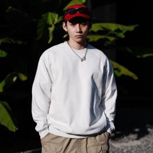 PrintsCrew 450克恒温暖皮插肩圆领卫衣毛圈宽松百搭纯色上衣男士