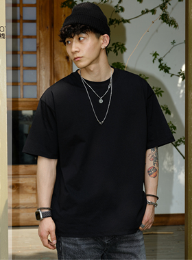 PrintsCrew重磅250克索罗娜小领口短袖T恤纯色宽松上衣打底衫男