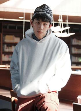 PrintsCrew恒温暖皮加绒连帽卫衣宽松廓形帽衫秋冬男士保暖纯色