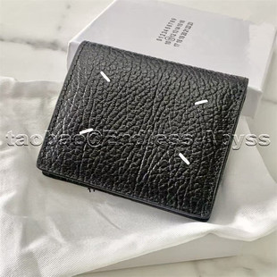 Endless Abyss 22ss黑色四角缝线真皮钱包经典对折钱夹卡包零钱包