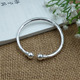S999纯银手镯女款 光面实心开口圆条蒜头碰珠足银手镯银饰手工定做