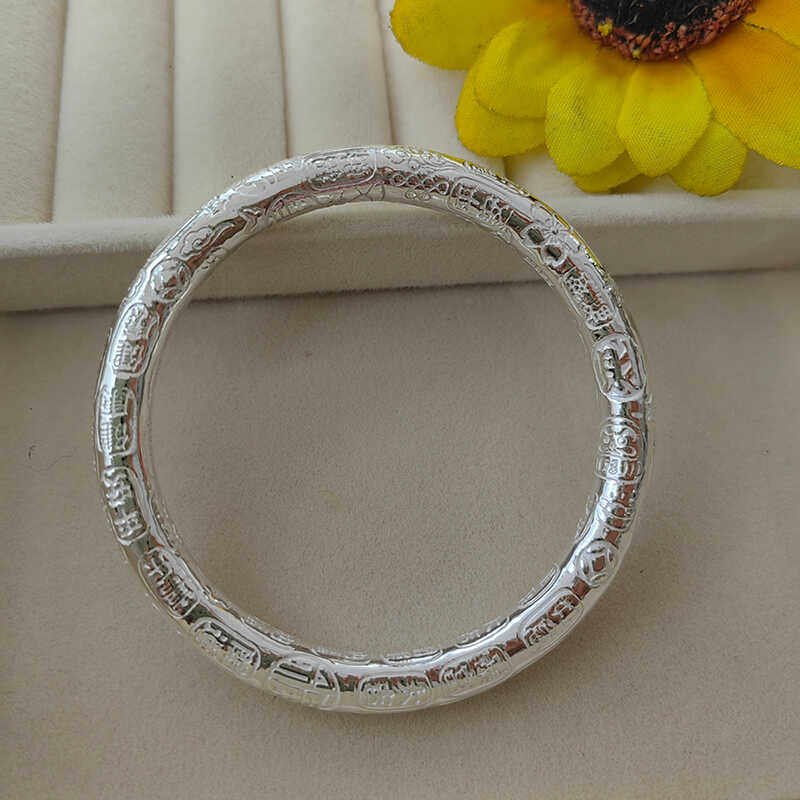 永记银铺足银999圆棍吉言银手镯民族风纯银手工定做情侣生日礼物