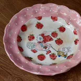 山口麻子手绘粉引碟餐点心水果日式盘可爱治愈