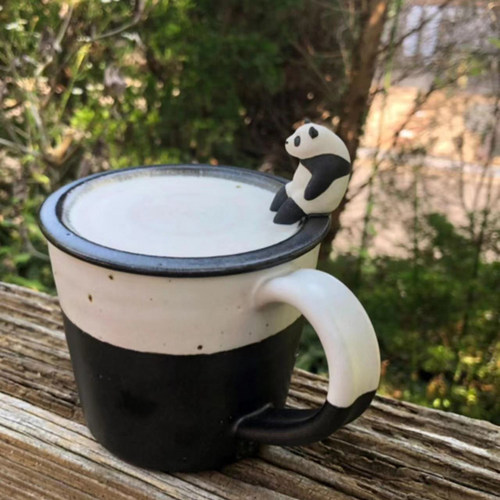 山口tomo粉引工艺可爱熊猫陶瓷咖啡马克水杯送礼