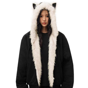 FDR GDES官方店 麂皮毛领夹棉座山雕外套男女秋冬季加厚棉衣棉服