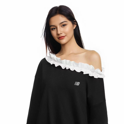 FDR GDES官方店 花边蓄热保暖斜肩卫衣女秋季运动套头一字肩长袖