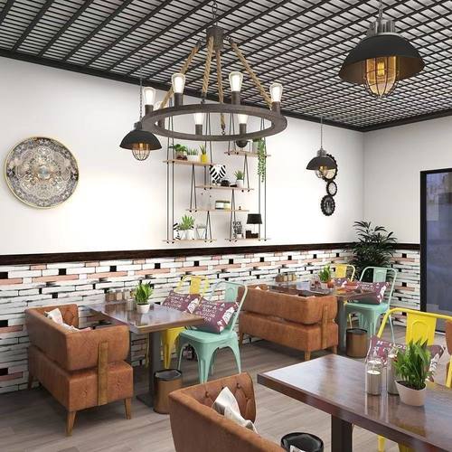 1米高5米长墙纸自粘饭店墙裙商用夜宵店烧烤早餐店理发店墙围壁纸