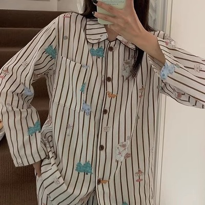 明星同款动物图案2025秋季新款睡衣女款长袖长裤磨毛棉家居服套装