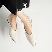 奶奶鞋 17号 尖头V口白色显瘦舒适羊皮女巫鞋 尖头鞋 下午 26早春