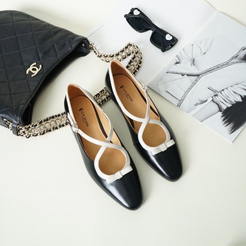 黑白蝴蝶结赫本风玛丽珍女鞋