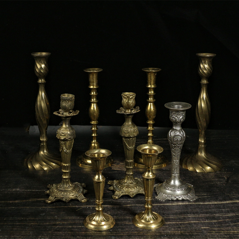 vintage复古黄铜多头烛台西洋欧式拍摄工艺品软装金属摆件蜡烛