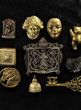 vintage复古董法式纯黄铜摆件金属架子欧式家居婚庆拍摄软装镜子