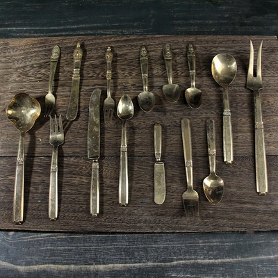 vintage古董黄铜餐具欧式皇冠蛋糕铲法式厨具样板间刀勺叉子拍摄