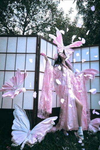 刺绣和服水漾竹竹化纤纱