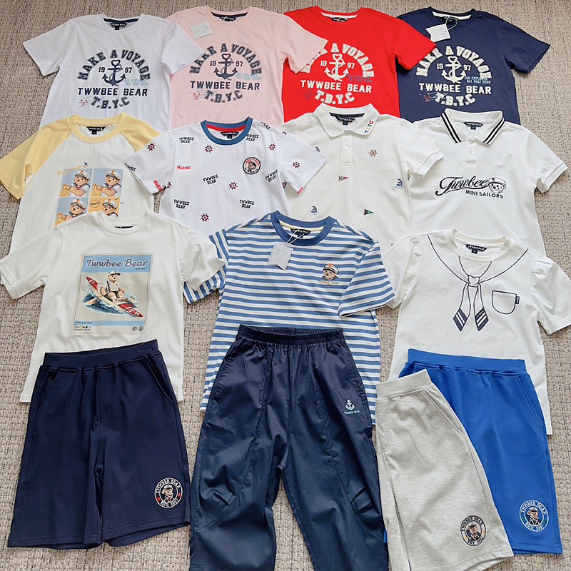 圆领翻领海军风短袖全棉T恤短裤