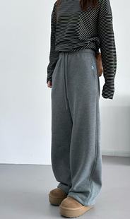 A1038 松紧腰宽松加厚加绒休闲裤女韩版百搭阔腿弯刀裤实体店同款