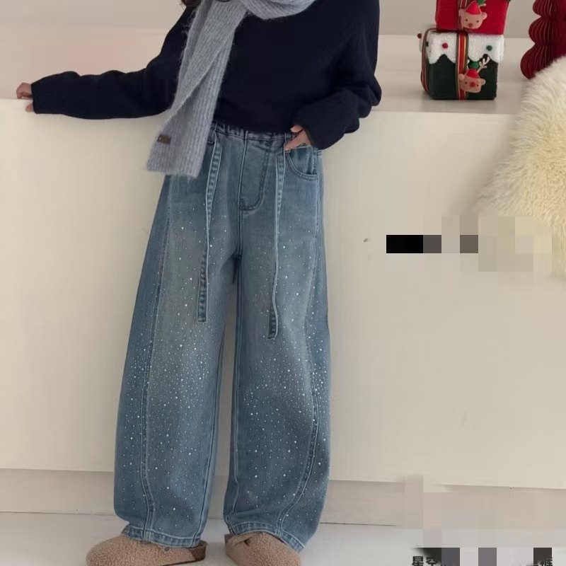 品牌女童牛仔裤2026春季新款女孩洋气弯刀休闲裤中大童120-170码