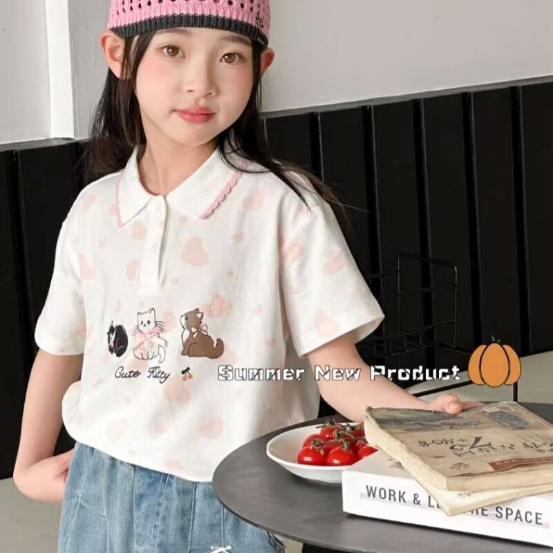 品牌女童短袖2026夏季新款女孩洋气纯棉POLO衫半袖上衣潮120-160