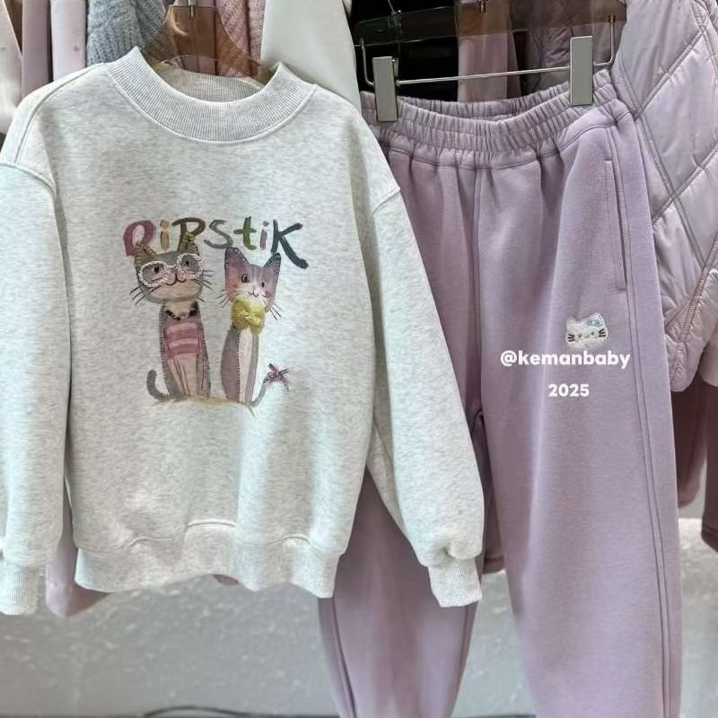 品牌女童加绒卫衣2025秋冬季新款女孩洋气卡通加厚打底衫120-160