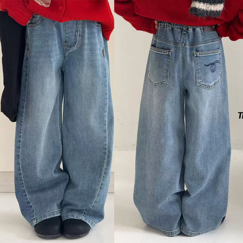 女童牛仔裤2026春季新款女孩百搭洋气直筒弯刀裤休闲长裤120-170