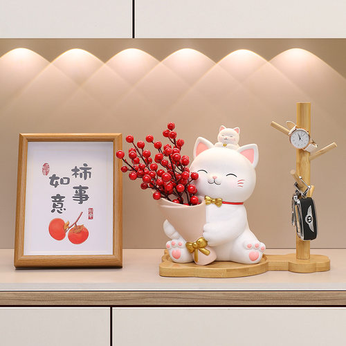 新款可爱创意樱花猫捧花收纳摆件玄关客厅卧室办工桌装饰摆件