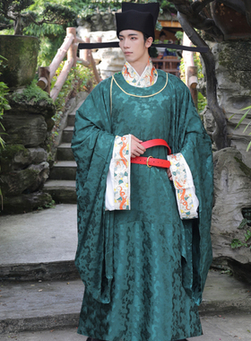 宋制圆领袍男汉服公官服大放量暗纹婚服中式婚礼司仪主持新郎襕袍