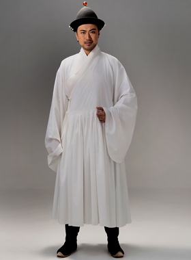 明制贴里衬袍纯白色汉服复原版孔府春夏秋冬款道袍圆领内搭马牙褶