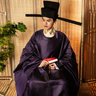 宋制公袍圆领袍汉服男中式 官袍襕袍公服 主持礼服新郎暗纹纱复原版