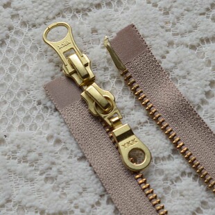 YKK金属拉锁 5号电镀金铜双开拉链 卡其边50-110cm黄羽绒服链条