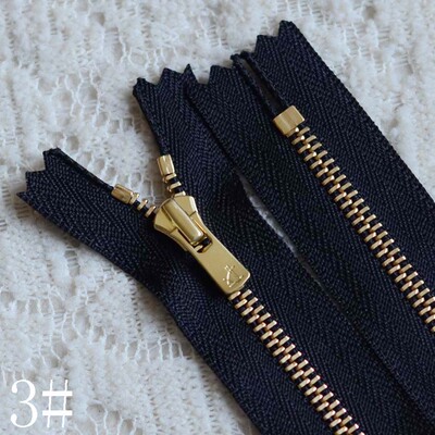 金属皮具手工拉链 3#金铜Excella闭口黑拉锁10-80cm 进口链条