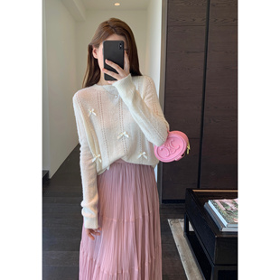 慵懒显瘦套头毛衣女秋冬新款 AMR 少女蝴蝶结针织衫 温柔甜美