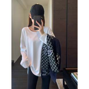 T恤女秋冬新款 搭配神器 宽松开叉长袖 单穿叠穿显瘦打底衫 AMR