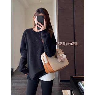 bling暗闪慵懒宽松显瘦加绒套头卫衣女秋冬新款 酷飒时髦 AMR