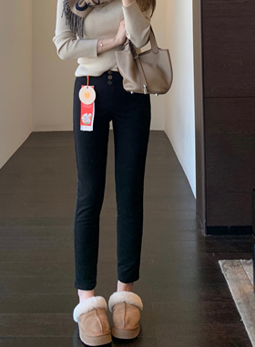 AMR UU◆保暖鹅绒裤 加绒加厚高腰显瘦黑色裤子女小脚裤新款冬季