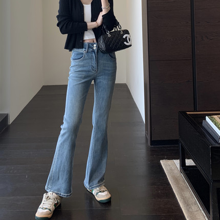 AMR UU◆口碑神裤 显腿长高腰两粒扣显瘦微喇阔腿裤女牛仔裤新款