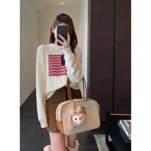 提花套头毛衣女秋冬新款 AMR 慵懒时髦羊毛混纺针织衫 氛围感