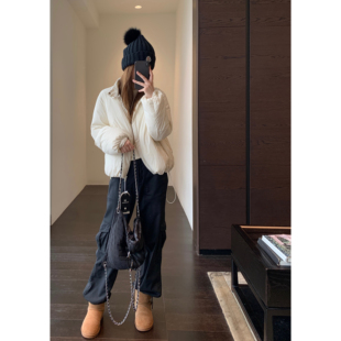 羽绒服女2025新冬季 AMR 泡芙羽绒服黑色立领短款 设计感小众