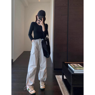 裤 版 女秋冬新款 直筒束脚裤 高腰休闲阔腿裤 工装 美式 型正 AMR