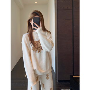 AMR UU◆保暖好 半边绒睡衣套装加厚可外穿家居服女2025新款秋冬