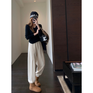 休闲卫裤 AMR 含羊毛加厚绒保暖直筒束脚裤 一条过冬 女秋冬新