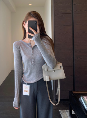 AMR UU◆时髦亨利领 含羊毛绒天丝柔软舒适显瘦打底衫女秋冬新款